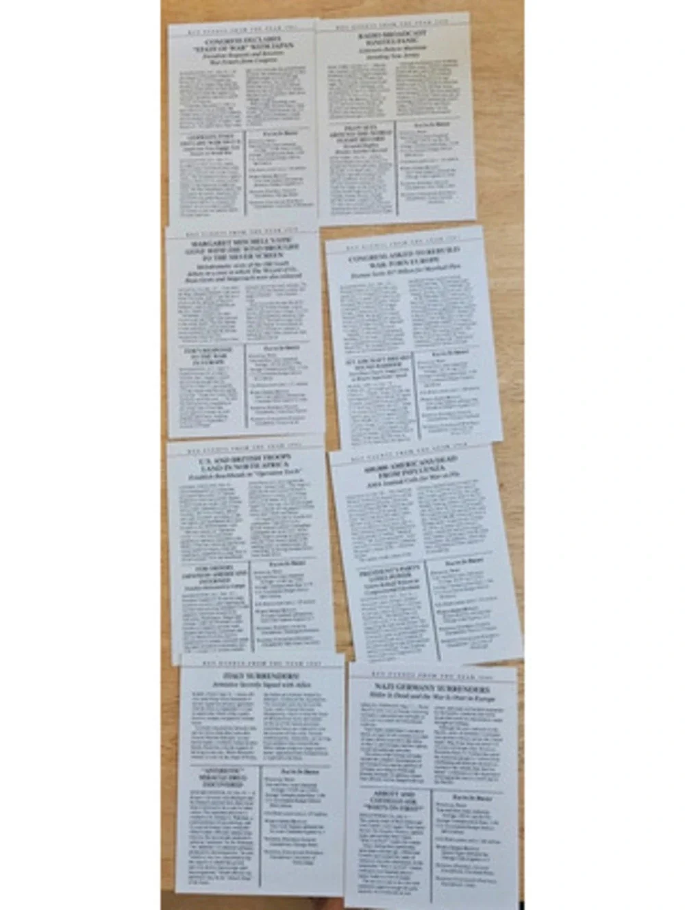 Lot 24 Key Events From the Year News History Cards 1916-1947 Double Sided